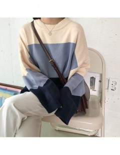 Pullovers New Korean Harajuku Women Knitted Sweater Autumn Winter Fashion Stripe Patchwork Long Sleeve Loose Pullover Jumper ...