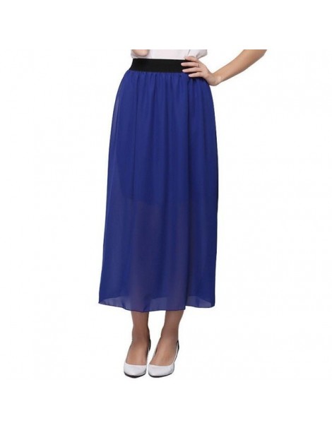 New Summer Fashion Women Skirts Candy Color Loose Chiffon Pleated Long Skirts Elastic Waist Maxi Skirt for Lady Plus Size S0...