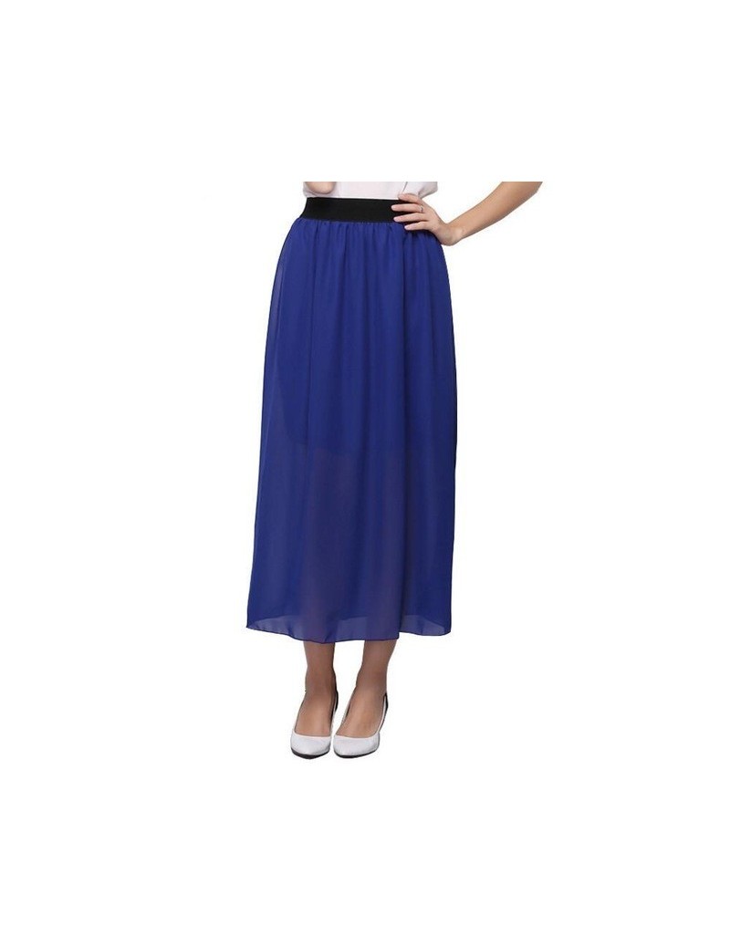 New Summer Fashion Women Skirts Candy Color Loose Chiffon Pleated Long Skirts Elastic Waist Maxi Skirt for Lady Plus Size S0...