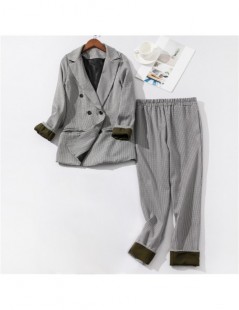 Pant Suits 2019 New Women's Pantsuit Double Breasted Long Sleeve Office Blazer Tops & Pants Women's Suit Spring autumn Plaid ...
