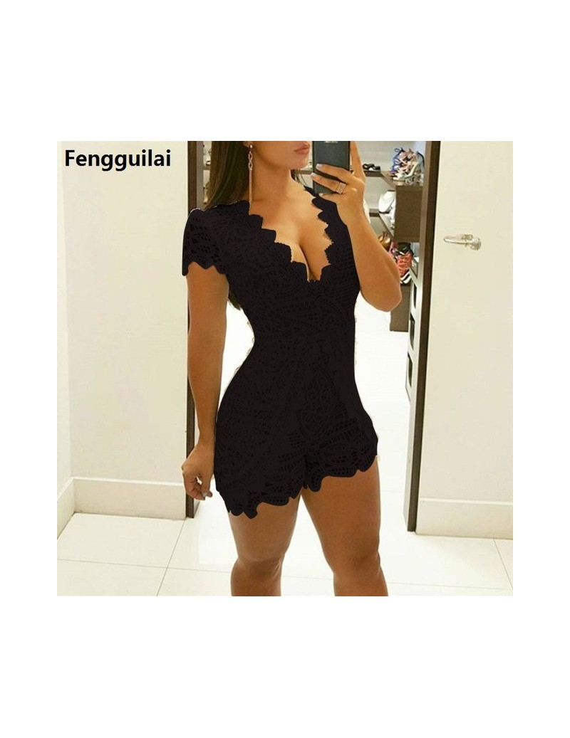 Rompers 2018 Women Fashion Chiffon Jumpsuits Sexy V -Neck short Sleeve Casual Jumpsuit Rompers Womens Overalls - Black - 3287...