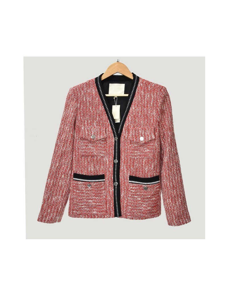 Blazers French OL Women Tops Jacket 2019 Spring / Autumn New Casual Jacket V-neck Coat - Red - 443094657884 $81.24
