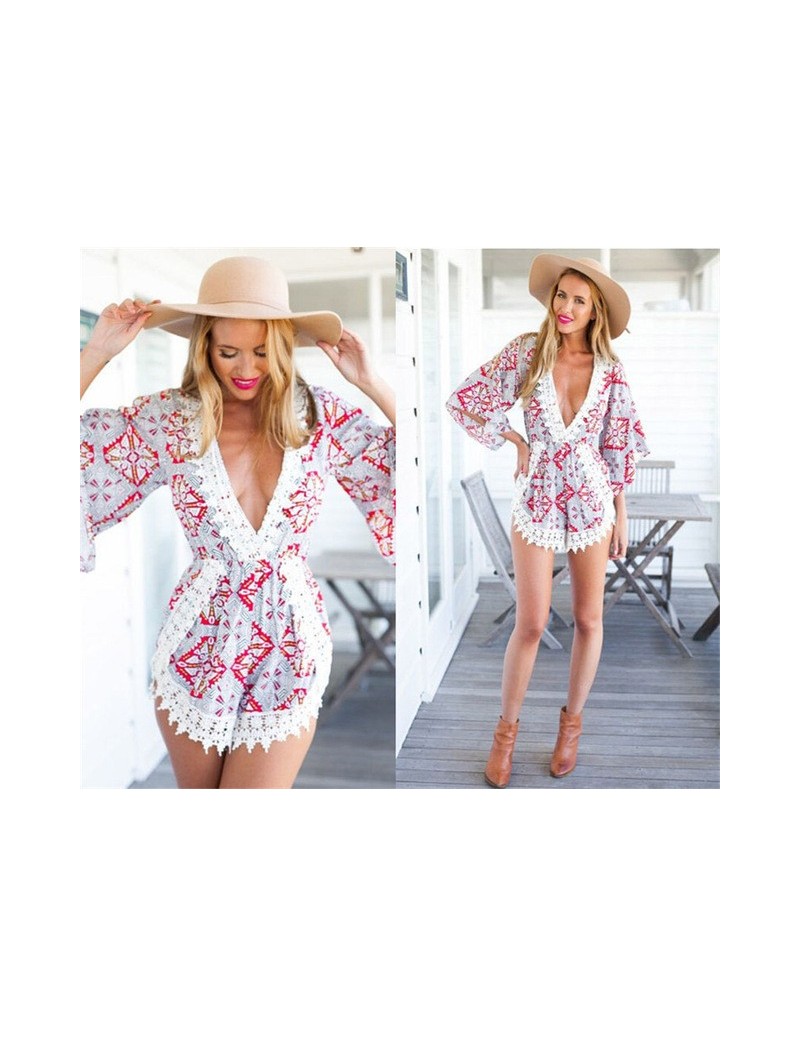 Rompers 2018 Spring Summer Sexy Printed Bodysuits Off Shoulder V Neck Women Harajuku Bodycon Pants Jumpsuits Romper Female Co...