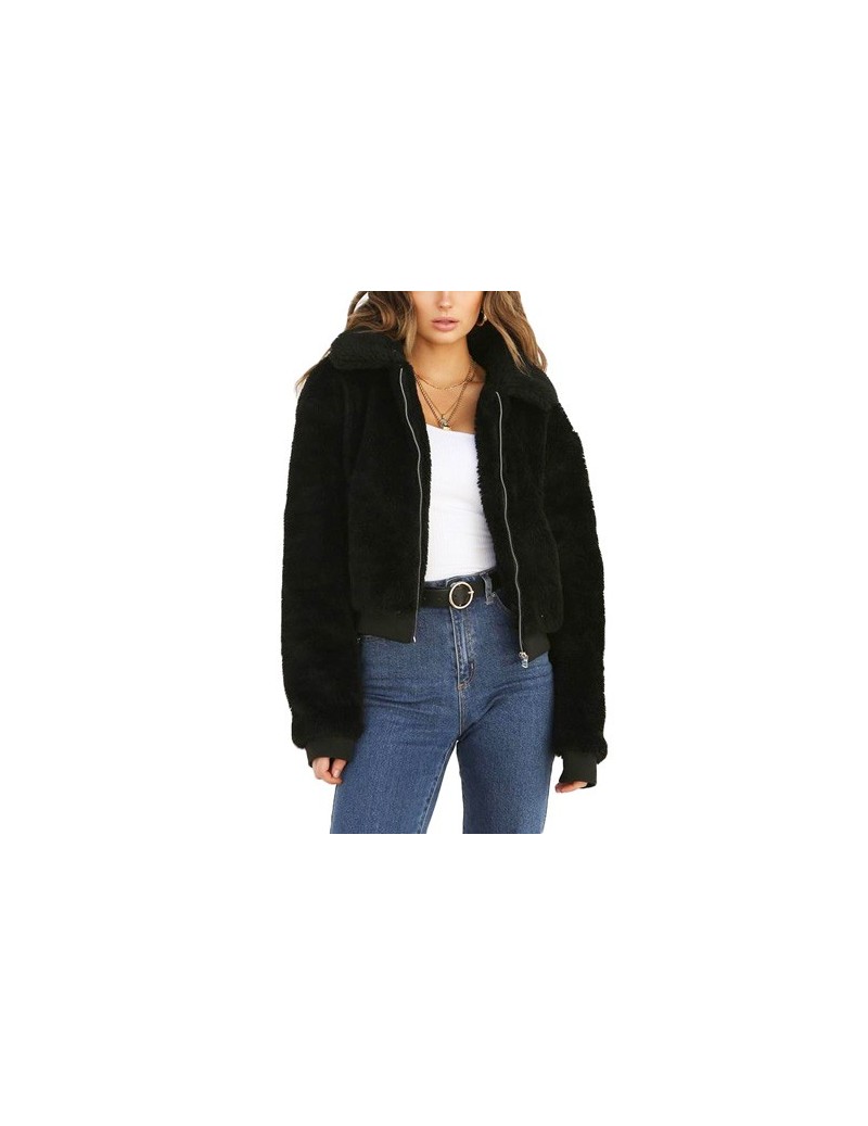 chaqueta mujer Winter Coat Tops Women Fashion Solid Turn-down Collar Zipper Outerwear Female Casyak Fleece Warm Jacket - pic...