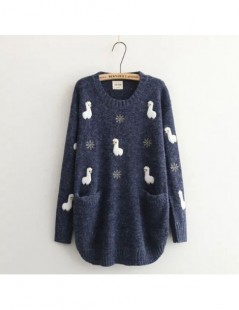 Pullovers Cute Alpaca Women's Pullover Sweaters Cartoon Embroidered Loose Mori Girl Knitwear - Gray - 433056113429-2 $20.55