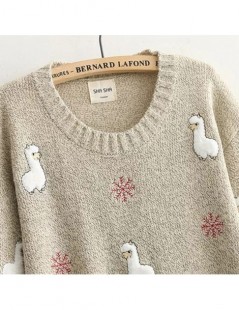 Pullovers Cute Alpaca Women's Pullover Sweaters Cartoon Embroidered Loose Mori Girl Knitwear - Gray - 433056113429-2 $20.55
