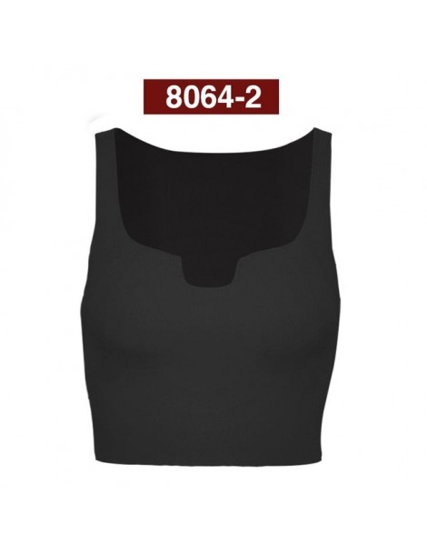 Women Casual U-Neck Solid Color Vest Sleeveless Womens Blouse Midriff-baring Tank Crop Top Vest - black - 5B111166039121-2
