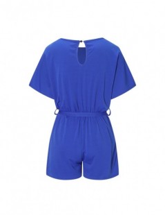 Rompers Summer Beach Short Jumpsuit Ladies Solid O Neck Short Sleeve Jumpsuit Fashion Belted Elegant Casual Loose Rompers Wom...