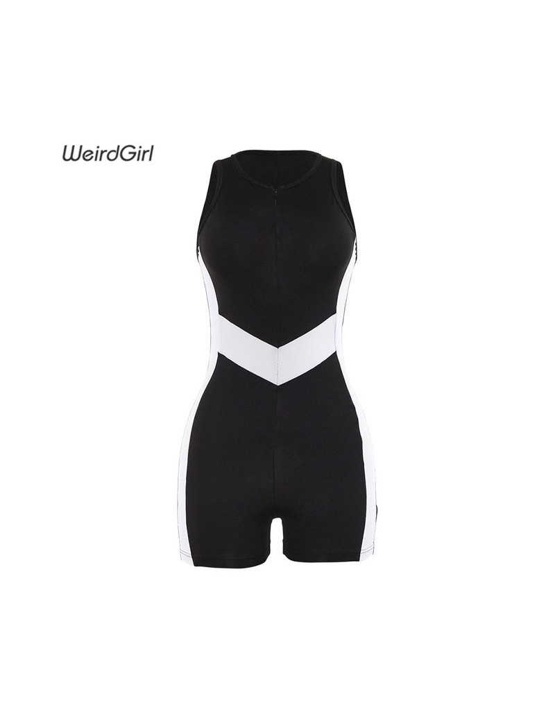 women bodysuits fitness v-neck sleeveless striped casual fashion sportswear slim tennis femme jumpsuit rompers new - Black -...