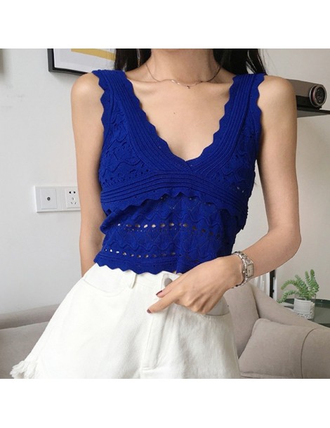 Tank Tops 2019 Sexy V-neck Camis Female Knitted Short Slim Tank Tops Hollow Out Crop Top x - Black - 5M111219973896-2 $9.23