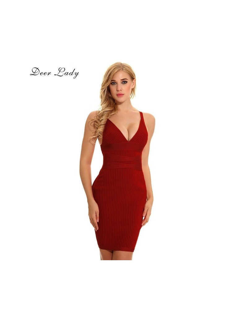 Summer 2017 Bandage Dress Mini For Club Wine Red Deep V Neck Women Sexy Spaghetti Strap Bandage Dress HL Wholesale - as pict...