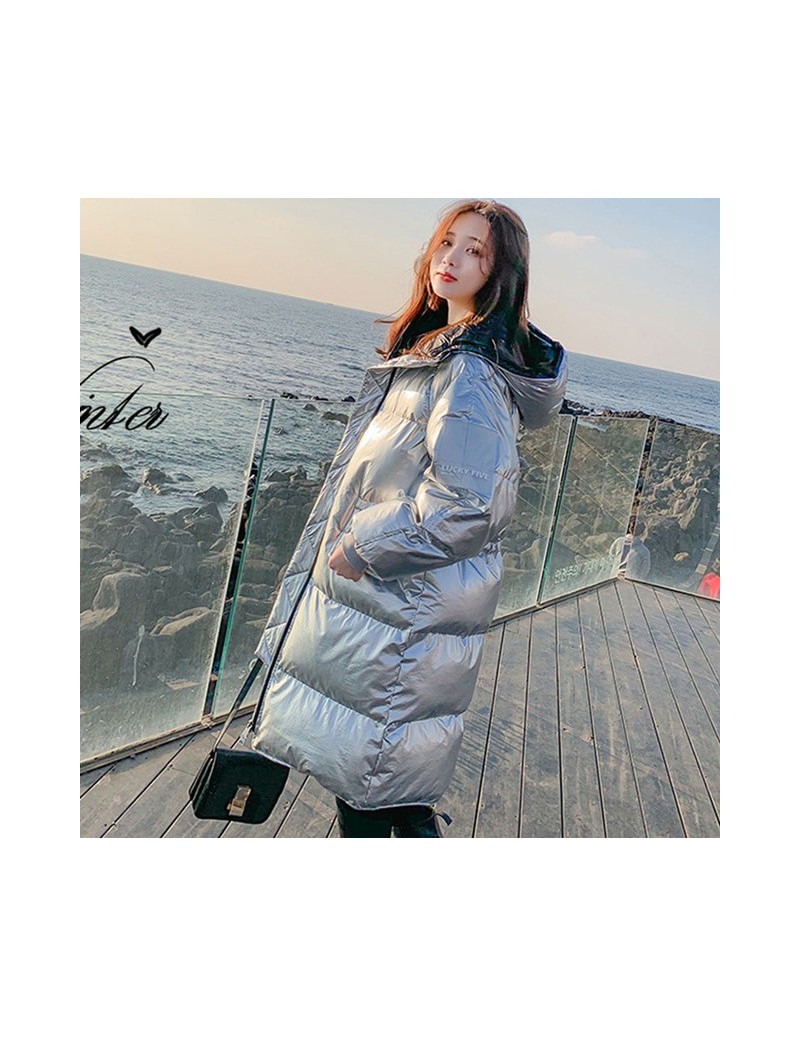 Parkas 2019 Fashion Winter Long Down Parkas Coat Women Silver Hooded Down Jacket Coats Patchwork Bright Sided Waterproof Oute...