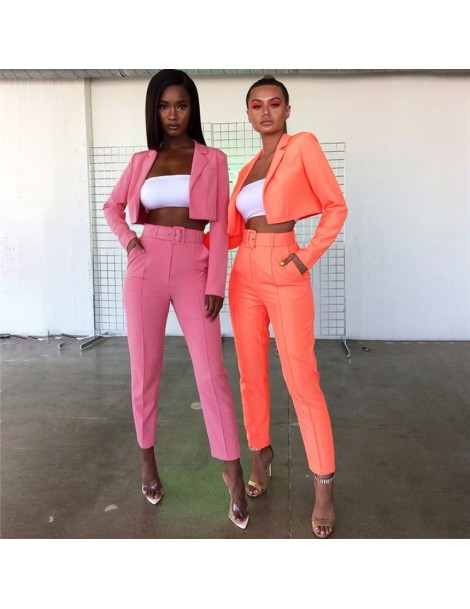 Pants & Capris Summer Neon Jumpsuit Women 2019 Long Sleeve Suit Crop Top Casual Women Blet Tracksuit Top And Pants Set Ladies...