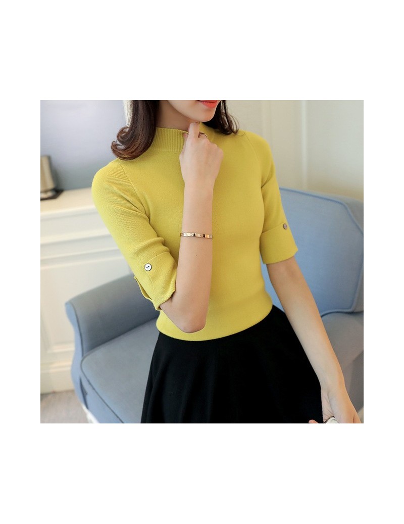 Pullovers 2018 Hitz Korean half sleeve shirt collar solid elastic thin sweater five Sleeve Sweater Girl - Y - 423936614306-2 ...