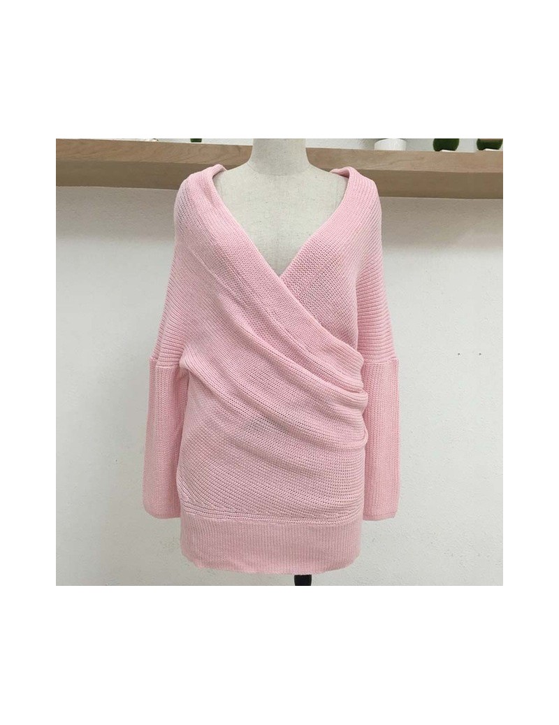 Pullovers Women Sexy V-neck Off Shoulder Autumn Sweaters Knitwear 2018 Winter Thick Warm Casual Knitted Pullovers Solid Color...