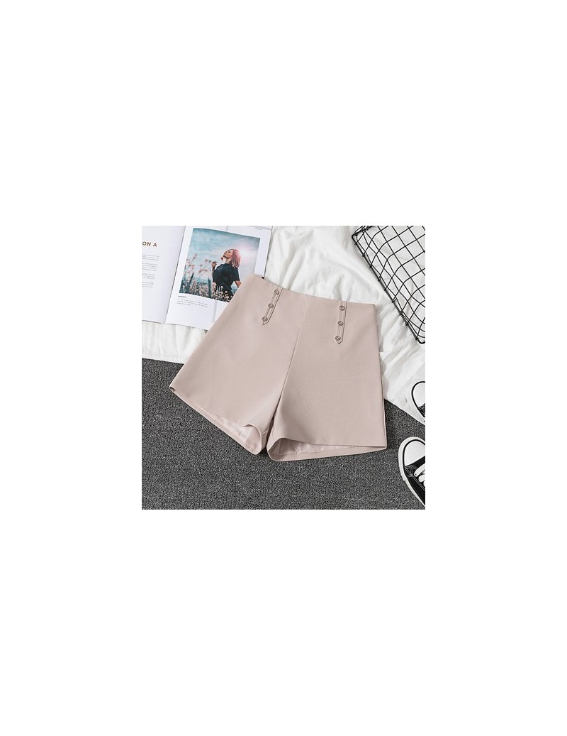 Shorts Women Biker Shorts 2019 Summer Fashion Button High Waist Wide leg Commuting Shorts Black White Wild Casual Shorts - Kh...