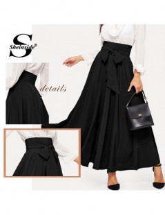 Skirts Black Casual High Waist Maxi Skirt Women 2019 Spring Mid Waist Belted Skirts Ladies Elegant Solid Flared Skirt - Black...