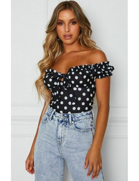 Women Summer Sexy Casual Off Shoulder Bodycon Tank Top Vest Sleeveless Camis Crop Tops Black Pink White - Black Dots - 48415...