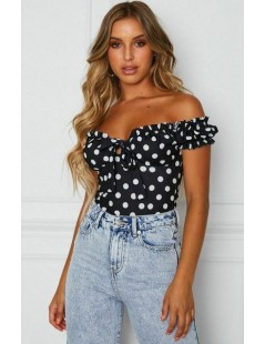 Women Summer Sexy Casual Off Shoulder Bodycon Tank Top Vest Sleeveless Camis Crop Tops Black Pink White - Black Dots - 48415...