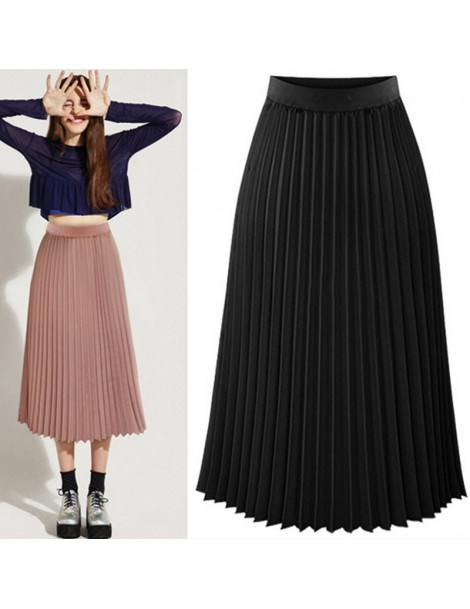 Skirts Fashion New Lady Women Summer Long Chiffon Skirt Elastic Waist Double Layer Midi Pleated Skirts - as the picture - 403...