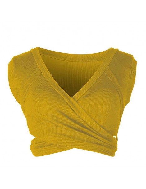 Tank Tops Newly Women Crop Tops Deep V Neck Sleeveless Slim Fit Solid Tops for Summer FDM - Yellow - 5C111216208815-8 $7.51