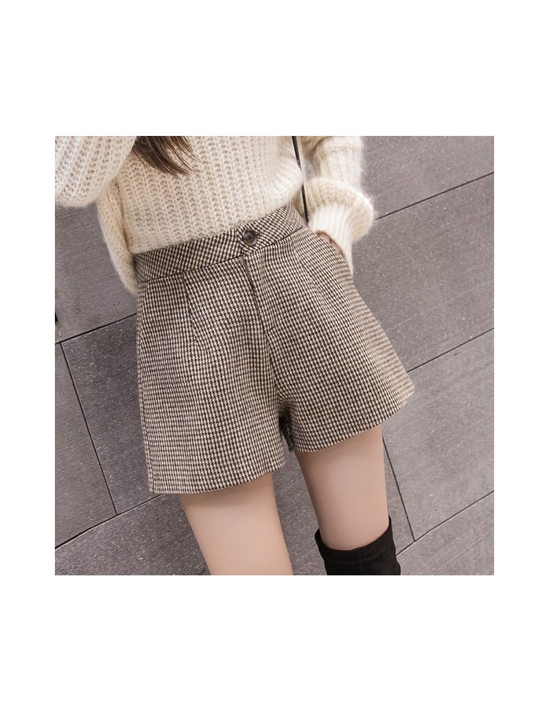 Shorts 2019 Autumn Winter Wool Short Women Korean Vintage Plaid Woolen Shorts Female Casual All-match Shorts - Coffee plaid -...