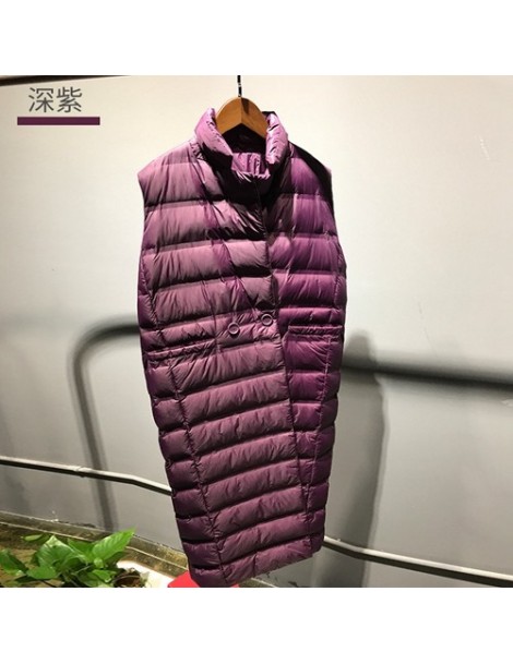 Women's Long Vest Ultra Light Down Vests Sleeveless Turn-down Collar Jacket Single Breasted Warm Suit vest Women - Purple - ...