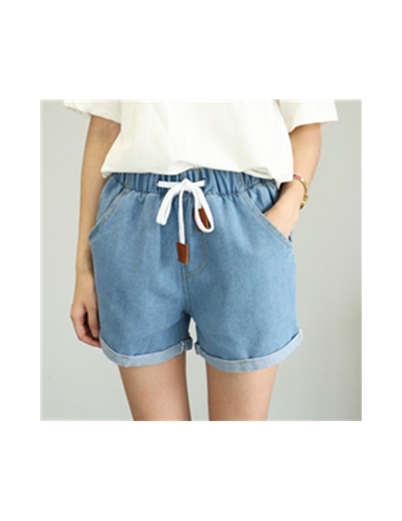 Summer Denim Shorts For Women Elastic High Waisted Shorts Plus-sized Loose Slim Ladies Jeans For Ladies A-006 - light blue -...