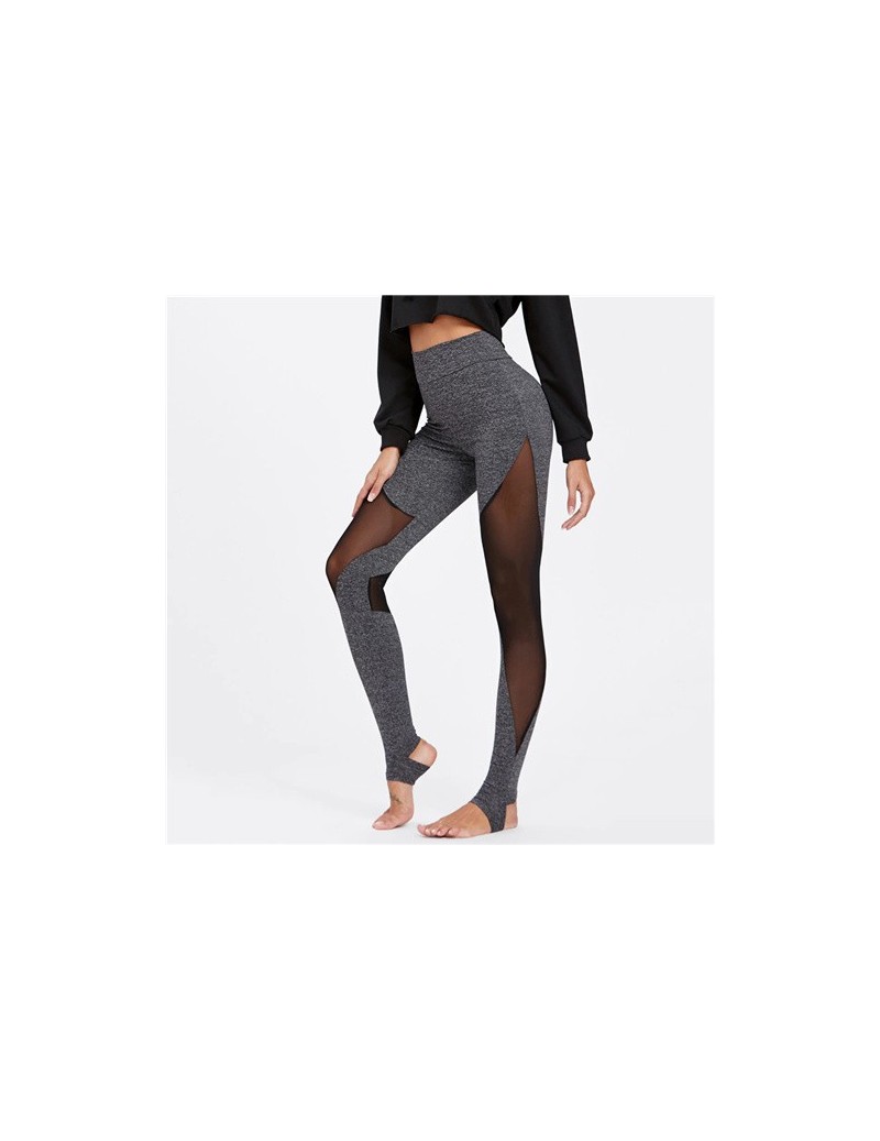 Mesh Insert Heathered Knit Stirrup Leggings Activewear High Waist Skinny Leggings 2019 Sexy Women Workout Leggings - Gray - ...