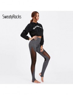 Leggings Mesh Insert Heathered Knit Stirrup Leggings Activewear High Waist Skinny Leggings 2019 Sexy Women Workout Leggings -...