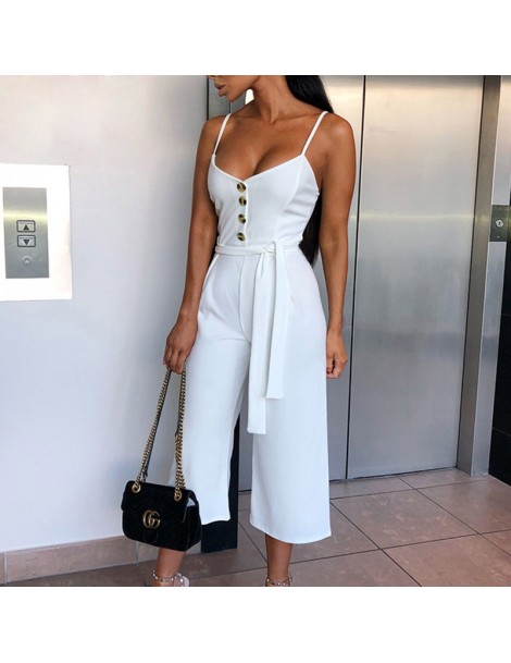 Jumpsuits Sexy V-neck Bow Lace Up Women Jumpsuit Romper Summer Sleeveless Button Overalls Elegant Ladies Spaghetti Strap Play...