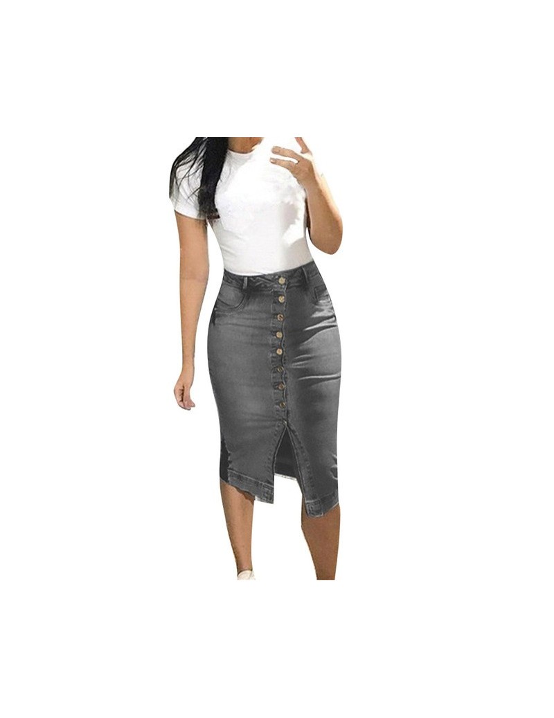 Skirts Denim skirt New Women's Fashion Denim Skirt Summer Button Design Split Front Open Skirts Casual large size jeans skirt...