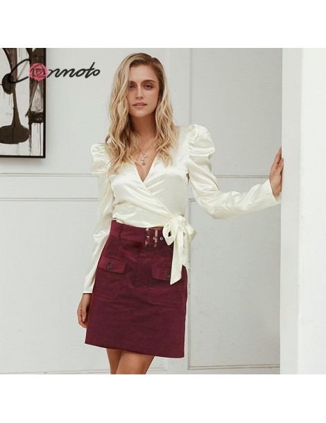 Women 2019 Autumn Winter Corduroy Skirts Female Fashion High Waist Burgundy Belt Mini Skirt Mujer Business Chic Skirts - 4W4...