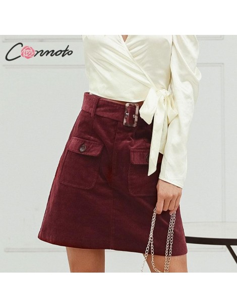 Skirts Women 2019 Autumn Winter Corduroy Skirts Female Fashion High Waist Burgundy Belt Mini Skirt Mujer Business Chic Skirts...
