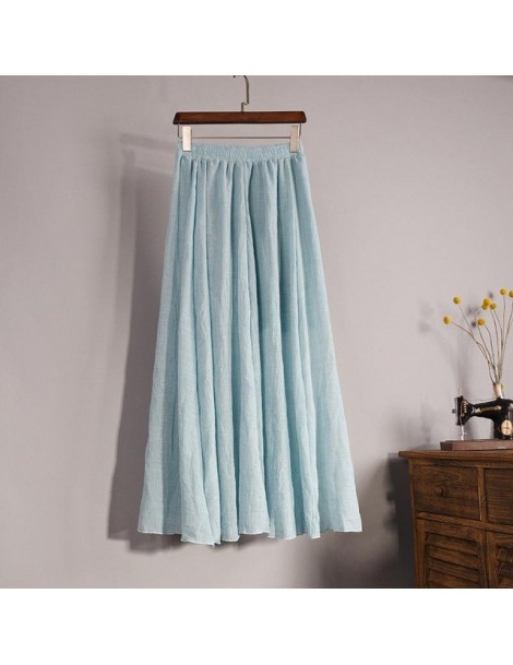 Women's Elegant 16 Color High Waist Elastic Waist Linen Pleated Long Skirts Ladies Slim Casual Skirt Saias New 2018 Summer S...