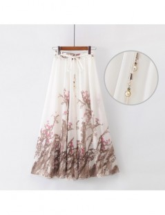 Skirts 2019 New National Style Women's Elastic Waist Peacock Feathers Floral Chiffon Skirt Big Skirt Pleated Skirt Long Skirt...