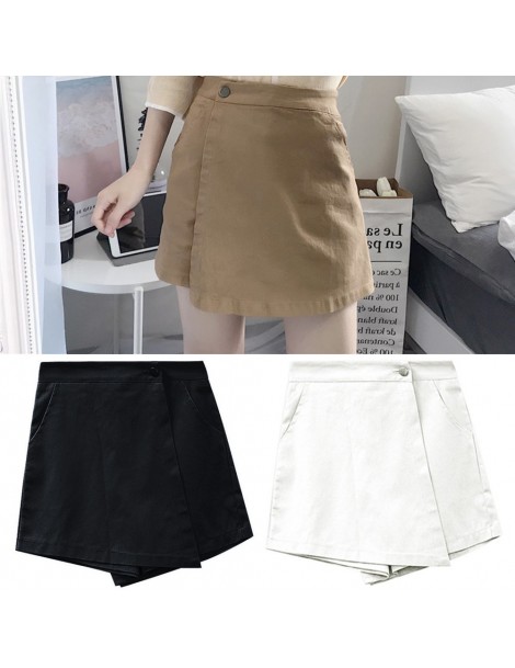 Shorts Solid Party Skirted High Waist Loose Gift Elastic Beach Wide Leg Button Women Shorts Casual Charming Summer - White - ...
