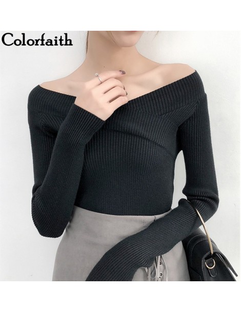 Pullovers Women Pullovers Sweater 2019 Knitted Autumn Winter Fashion Bottoming Elegant Sexy Slash Neck Ladies Tops SW372 - Wh...