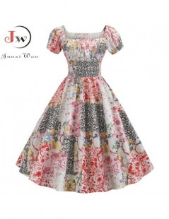 Dresses Women Vintage Floral Printed Summer Dress Puff Sleeve Elegant A-line Midi Party Dress Robe 2019 Chic Rockabilly Pinup...