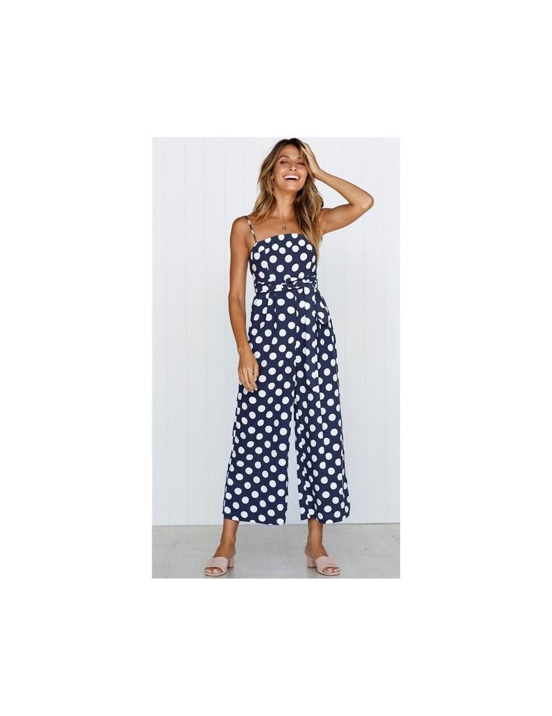 Jumpsuits Fashion Women Off Shoulder Sleeveless Backless 2019 Summer Thin Belt Rompers Dot Spaghetti Strap Pocket Long Wide L...