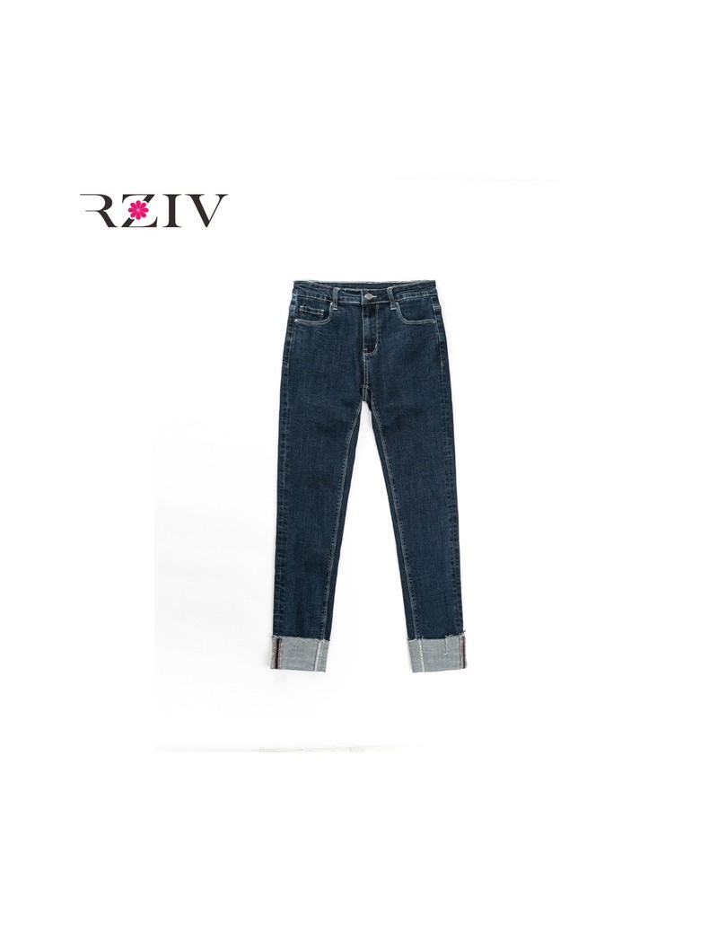 Jeans women jeans skinny casual solid color high waist jeans female flanging stretch jeans Slim Design - Blue - 4M3986466360 ...