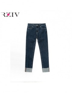 Jeans women jeans skinny casual solid color high waist jeans female flanging stretch jeans Slim Design - Blue - 4M3986466360 ...