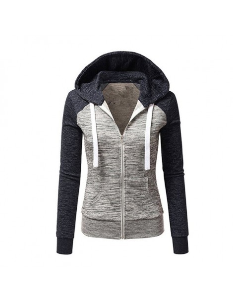 Hoodies & Sweatshirts Women Autumn slim Stitching hooded Long sleeves Sweatshirt coat - Blue - 414162925978-1 $18.44