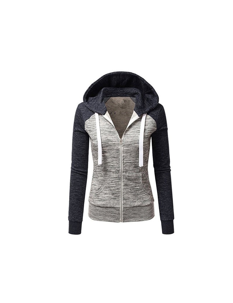 Women Autumn slim Stitching hooded Long sleeves Sweatshirt coat - Blue - 414162925978-1