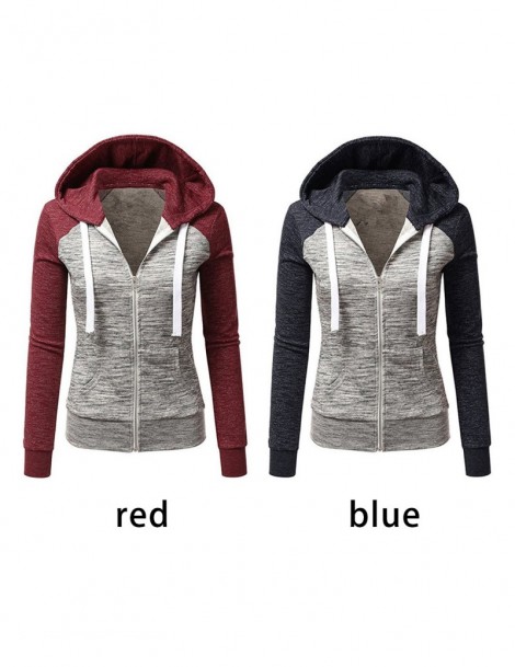 Hoodies & Sweatshirts Women Autumn slim Stitching hooded Long sleeves Sweatshirt coat - Blue - 414162925978-1 $18.44