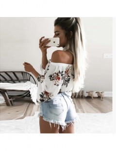 Tank Tops Flare Sleeve Boho Flower Print Tank Tops Elegant Off Shoulder Crop Top for Women Clothing Summer Streetwear Tees Ca...