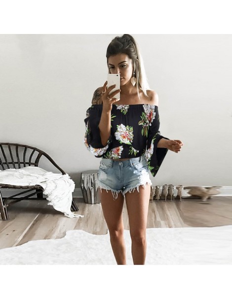 Tank Tops Flare Sleeve Boho Flower Print Tank Tops Elegant Off Shoulder Crop Top for Women Clothing Summer Streetwear Tees Ca...