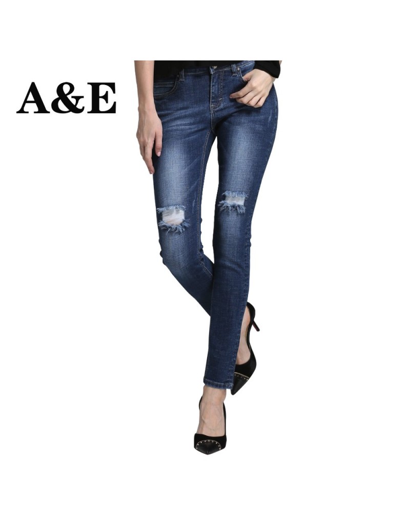 Jeans Women's jeans straight For Girls Mid Waist Stretch Female Jeans Pants Torn jeans for women - Blue - 4W3919165169 $39.08