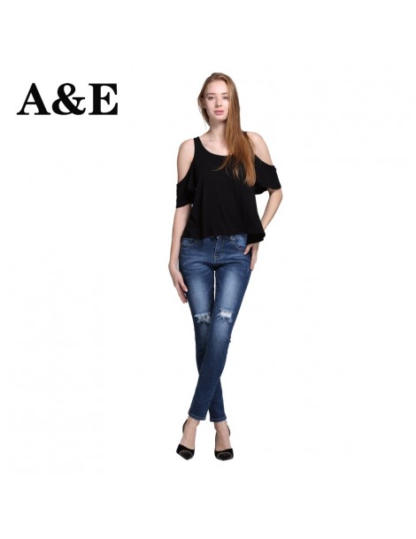 Jeans Women's jeans straight For Girls Mid Waist Stretch Female Jeans Pants Torn jeans for women - Blue - 4W3919165169 $24.93