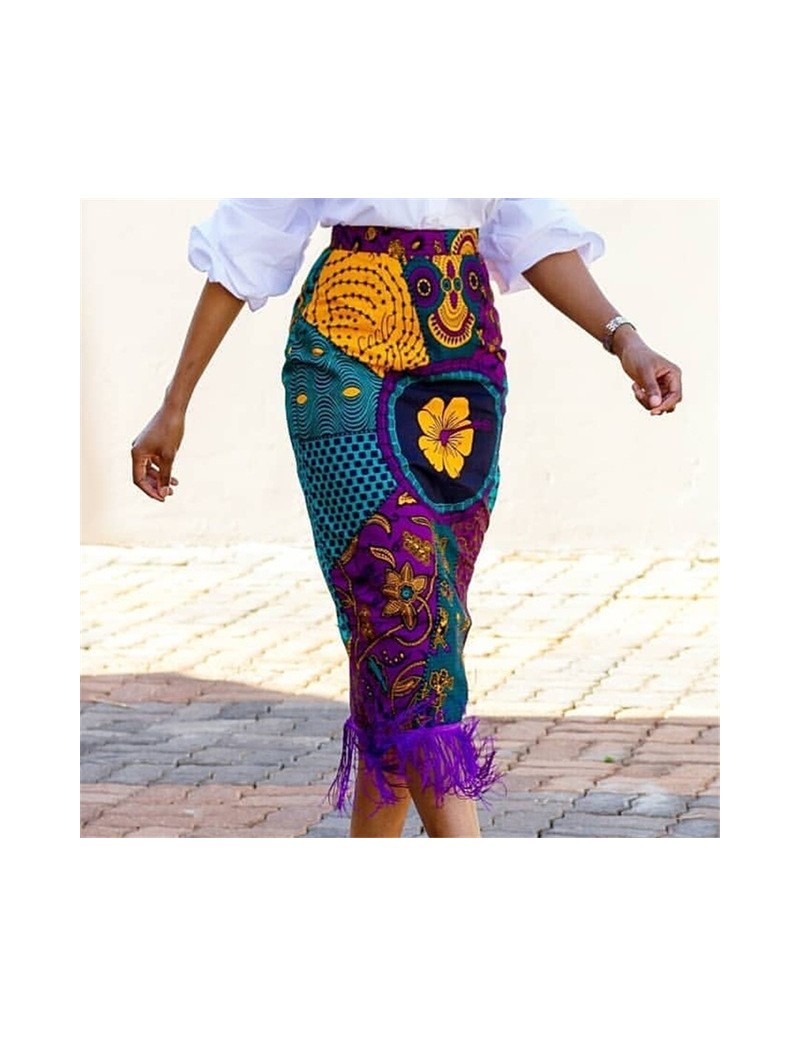 Skirts Women Summer Print Skirt Vintage Floral African Fashion High Waist Tassel Classy Modest Elegant Retro Jupes Falads Dro...